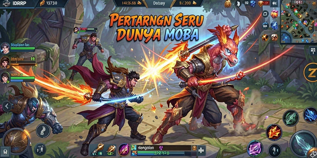 Gameplay seru dari IDRRP yang menampilkan pertarungan karakter MOBA.