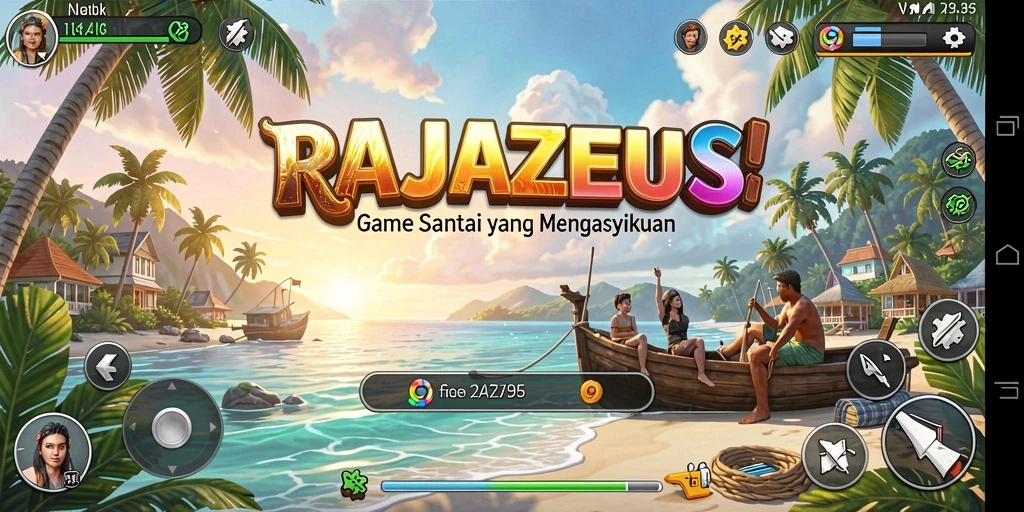 Tangkapan layar gameplay RAJAZEUS yang penuh warna dan mengasyikkan.