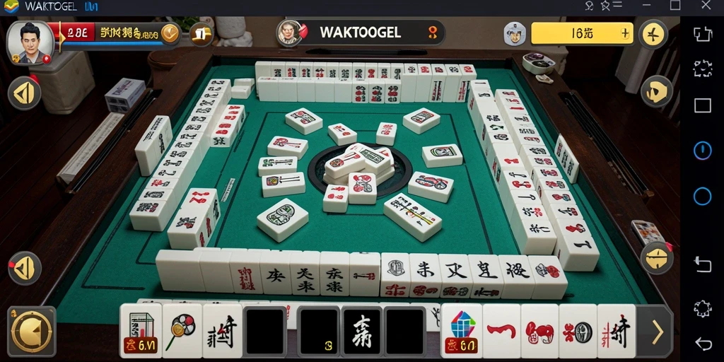 Tangkapan layar permainan WAKTOGEL dengan ubin Mahjong yang berwarna-warni.